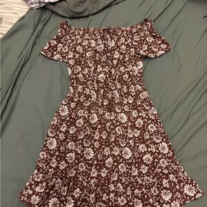 Floral Off-Shoulder Brown Dress